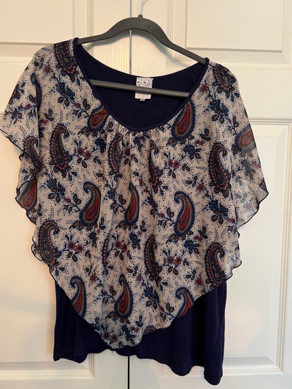 NAIF XL Navy Blue Top with Cream Paisley Overlay